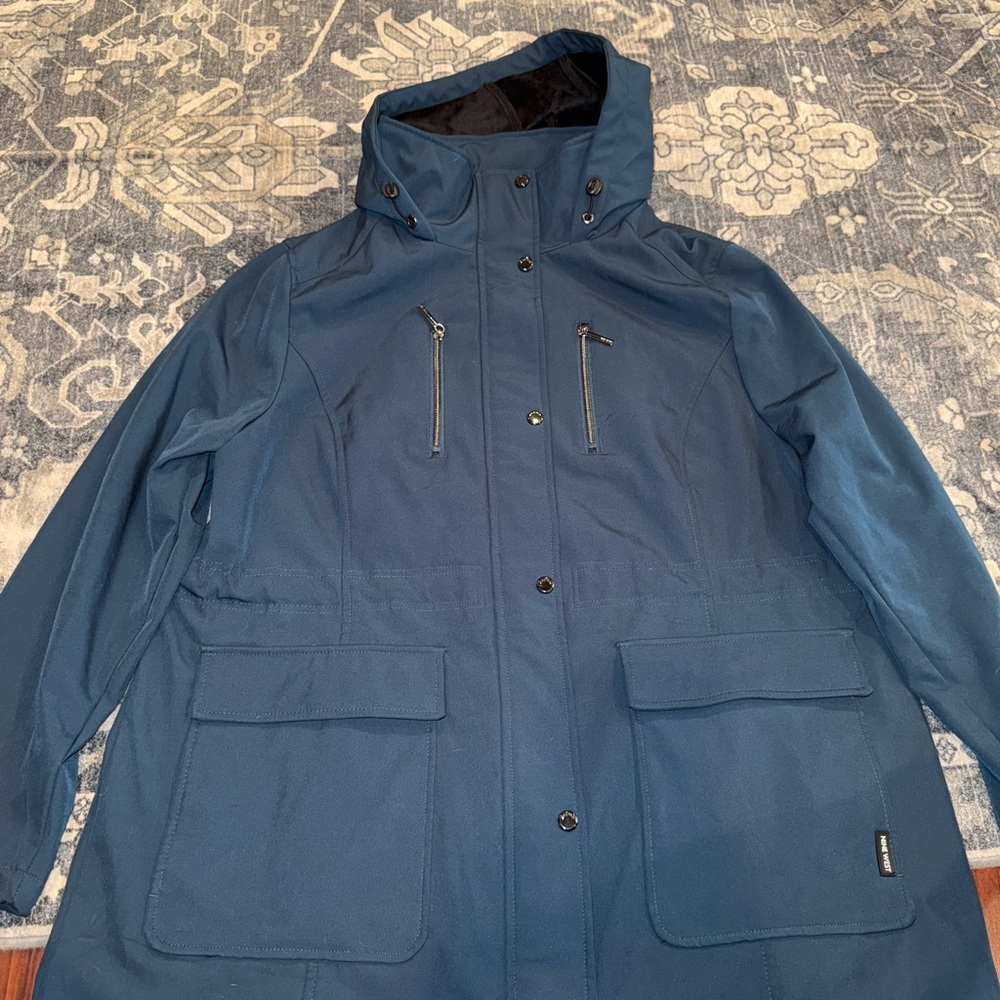 Nine West women’s hooded waterproof faux fur lined blue jacket XXL